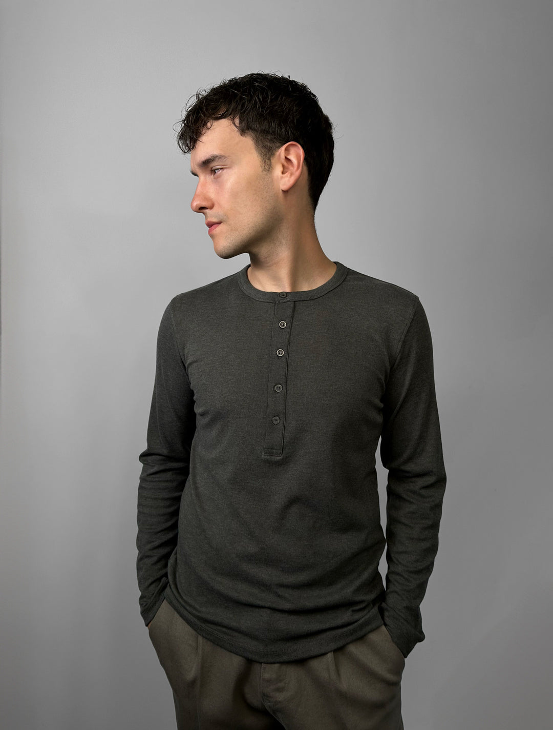 Oversize Button Sweatshirt - Khaki
