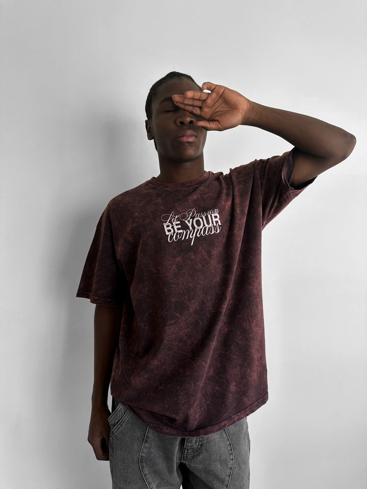 Oversize Washed 'Be your Soul Shine' T-Shirt - Bordeaux