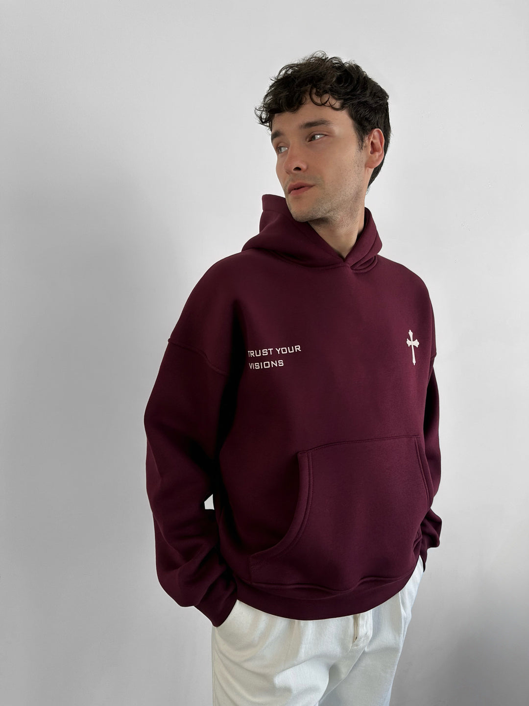 Oversize Cross Hoodie - Bordeaux