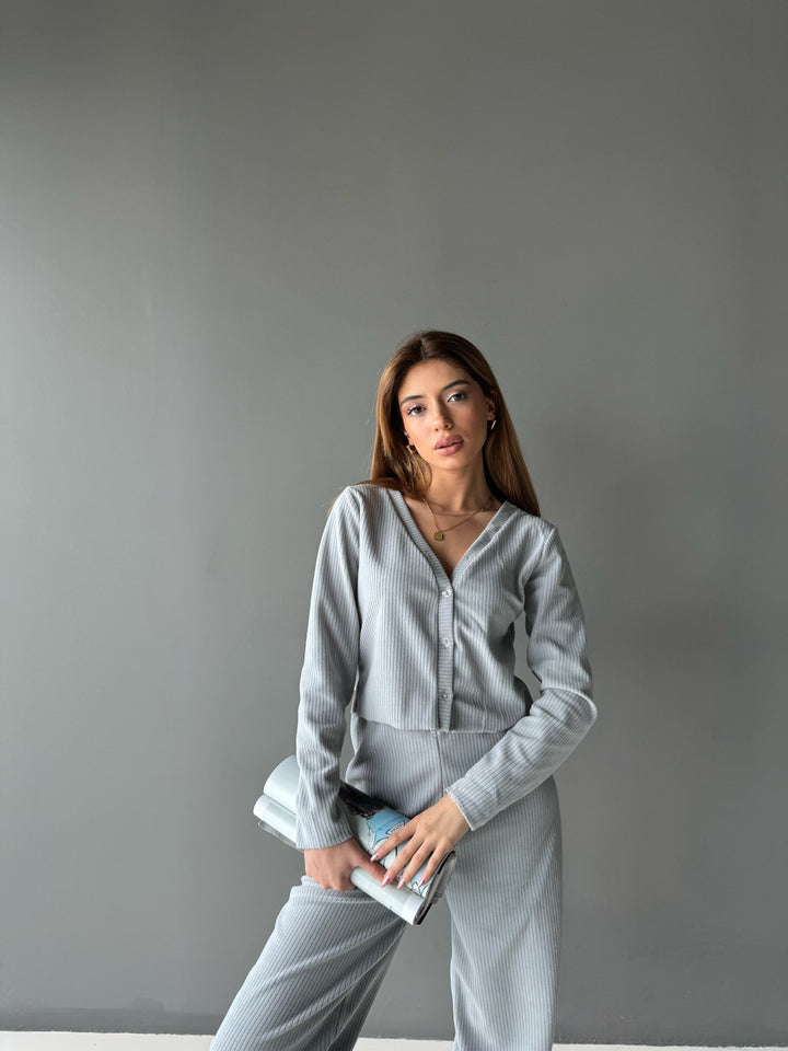 Suit Cardigan with Buttons - Grey