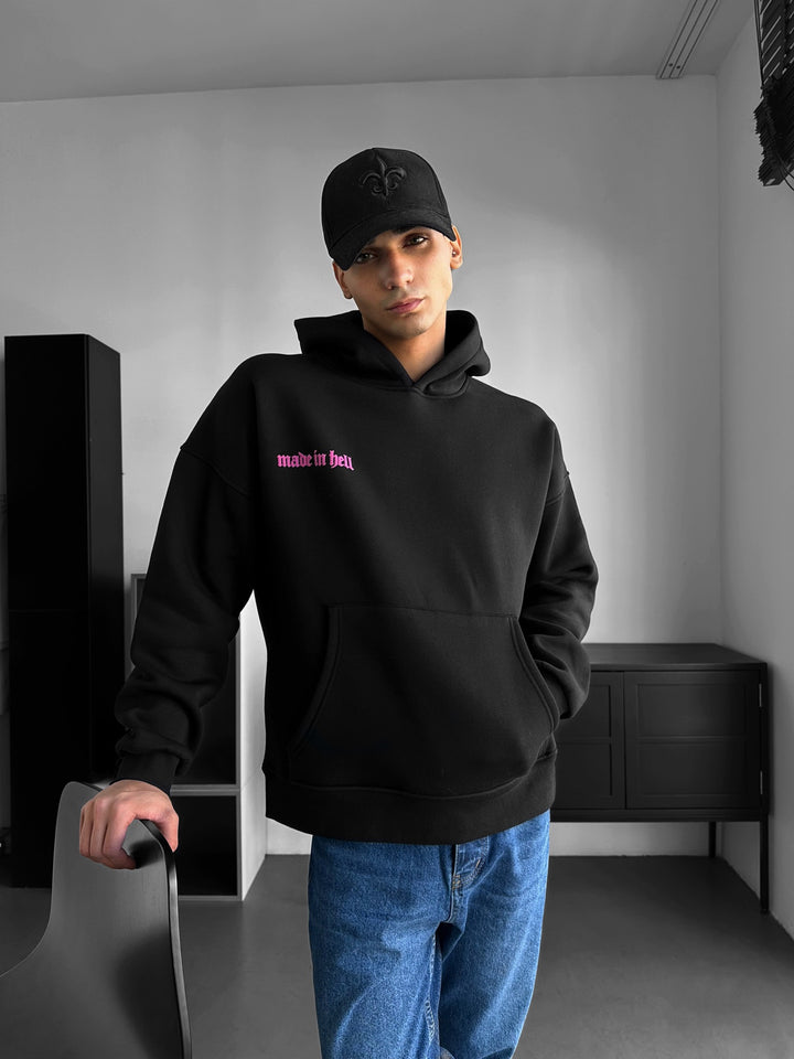 Oversize Made in Hell Hoodie - Black and Lila