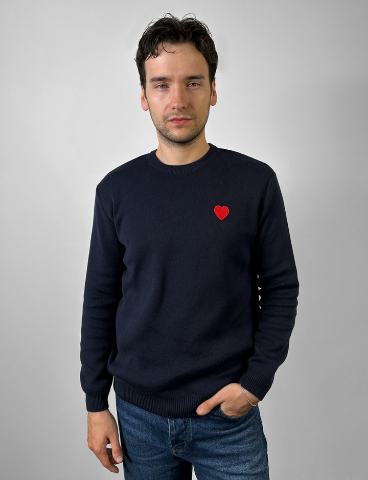 Regular Fit Heart Detail Thin Sweater - Navy Blue