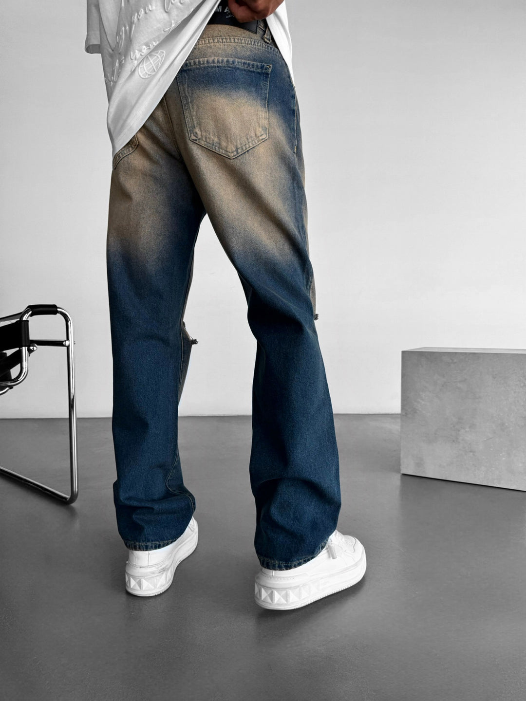 Baggy Torn Washed Jeans - Ochre