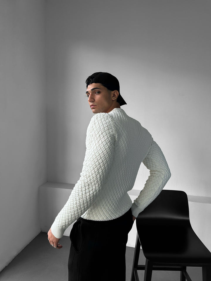 Slim Fit Textured Sweater - Ecru