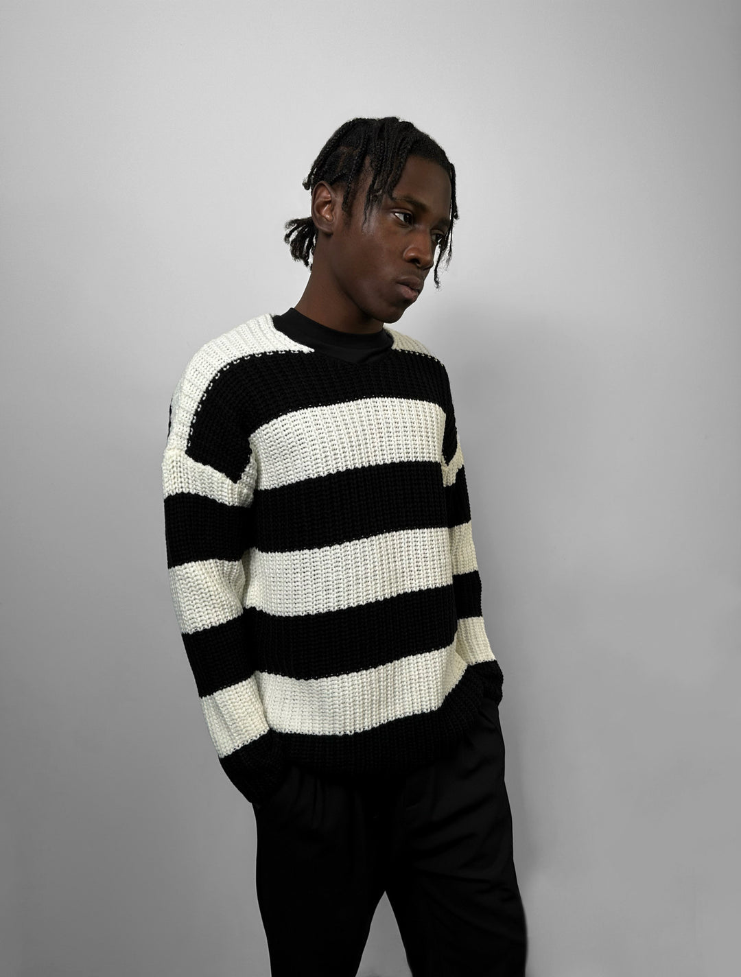 Regular Fit Wide Stripe Sweater - Black