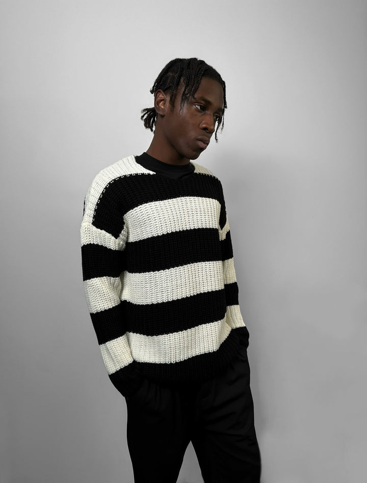 Regular Fit Wide Stripe Sweater - Black