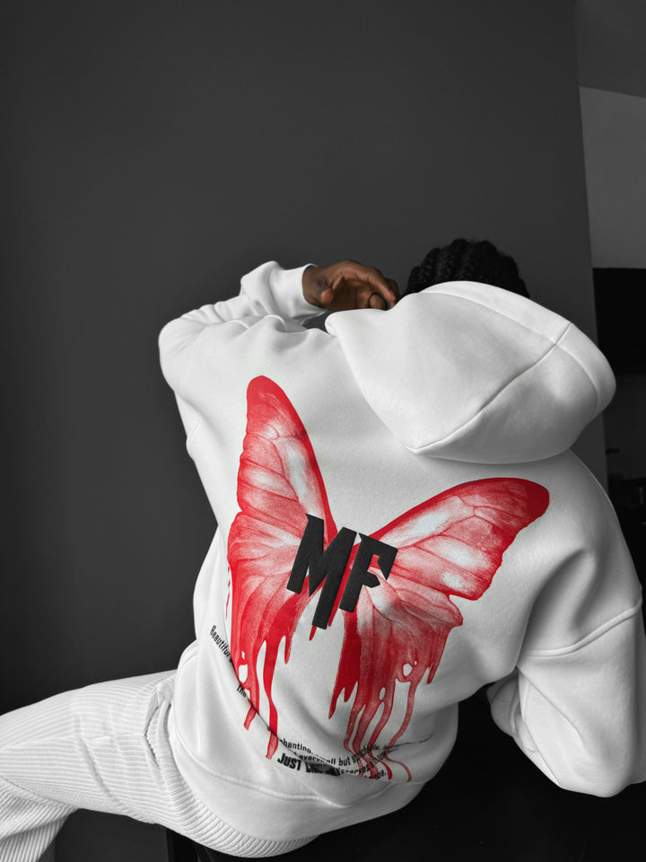 Oversize 'Like a Butterfly' Hoodie - White