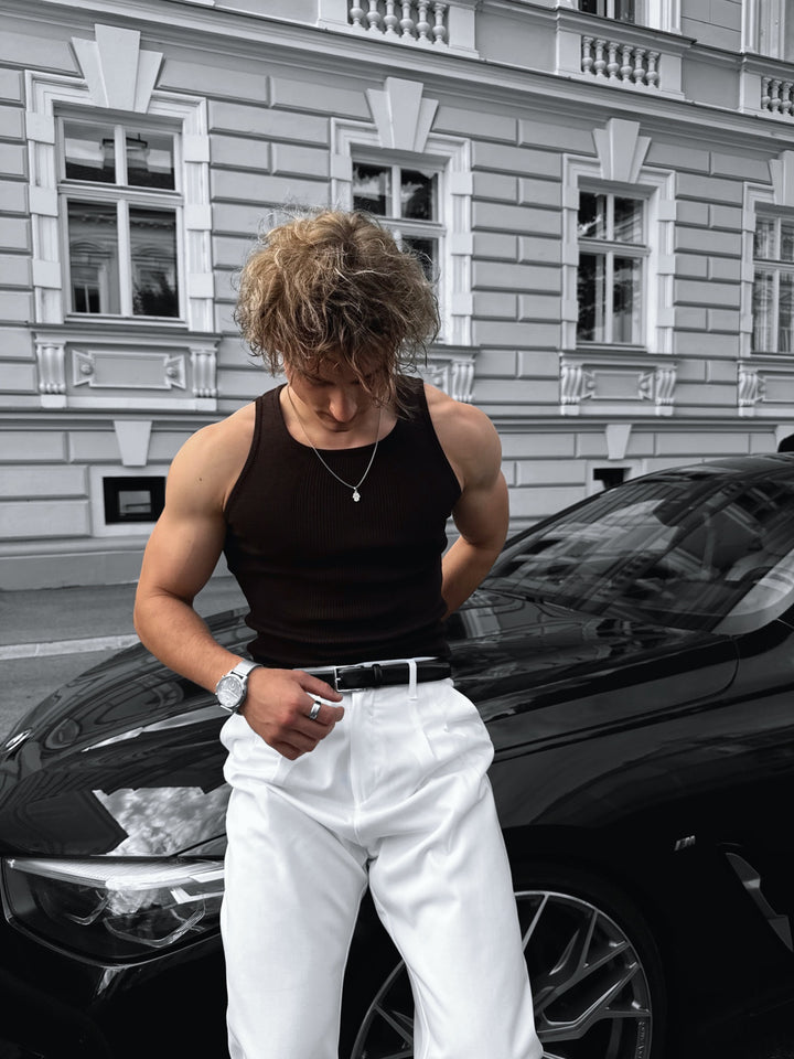 Slim Fit Knit Tanktop - Dark Brown
