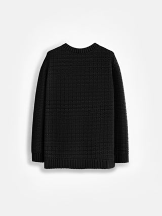 Oversize Grid Knit Sweater - Black