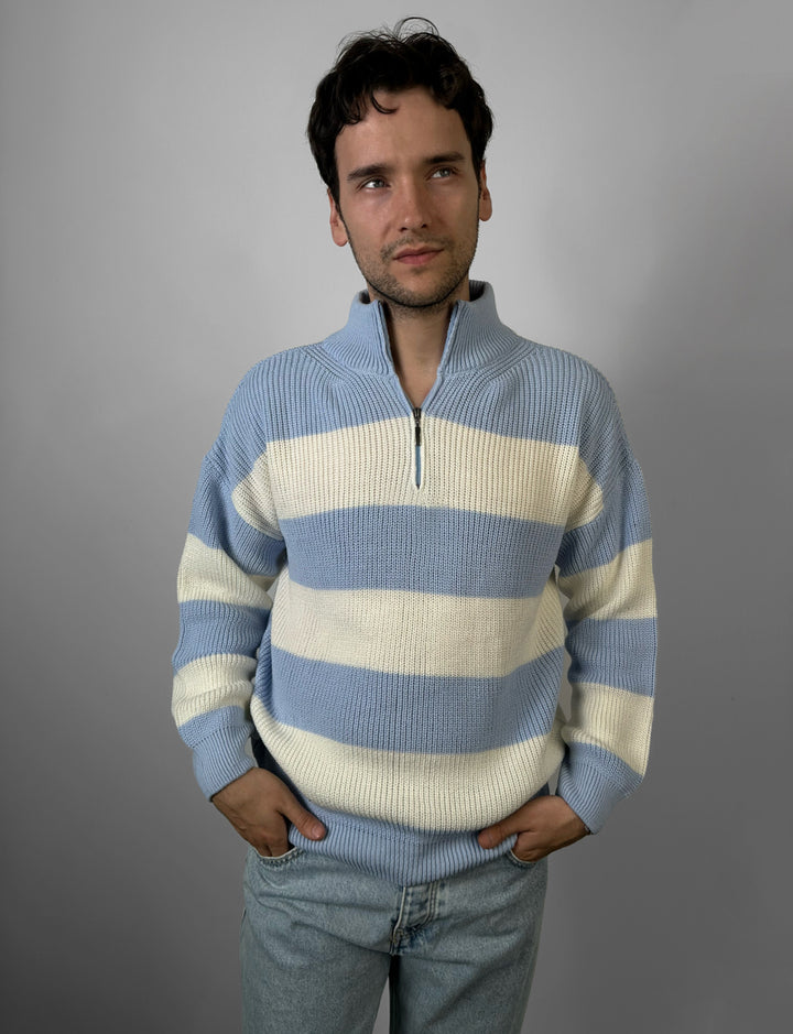Oversize Zipper Long Pullover - Babyblue