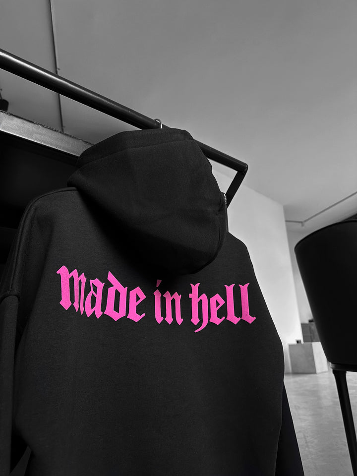 Oversize Made in Hell Hoodie - Black and Lila