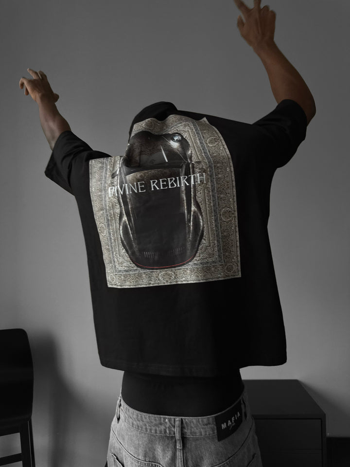 Oversize 'Divine Rebirth' T-Shirt - Black