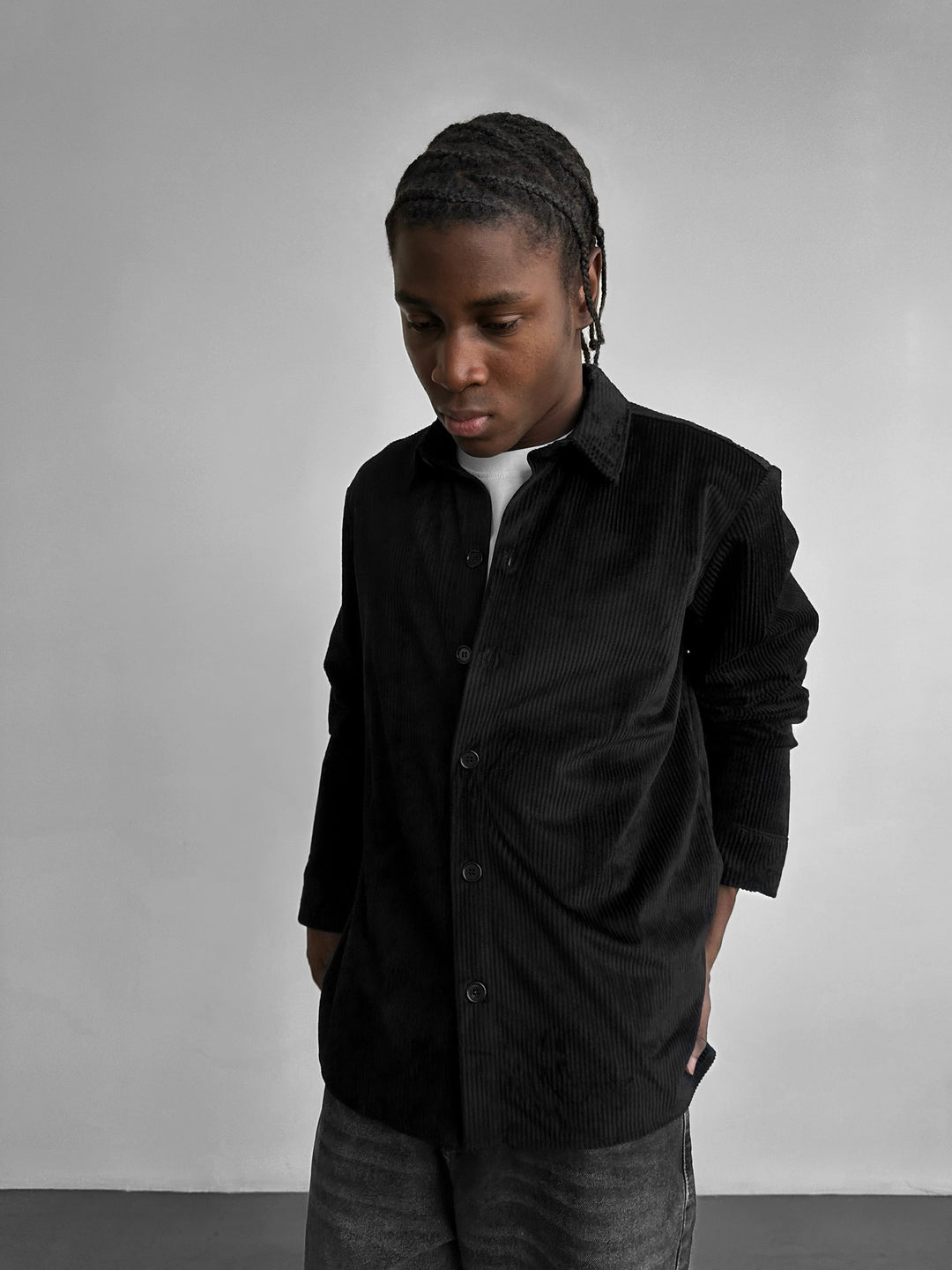 Regular Fit Velvet Shirt - Black