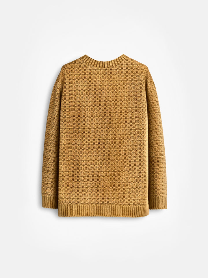 Oversize Grid Knit Sweater - Mustard