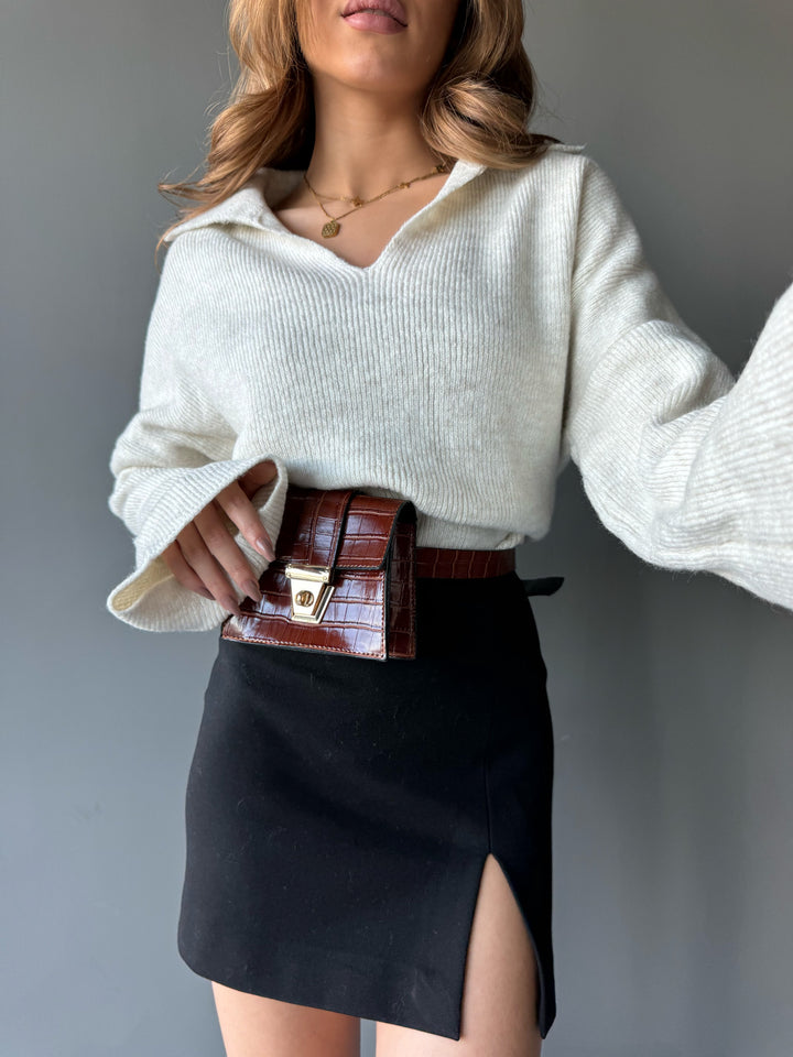 Collar Knit Sweater - Beige