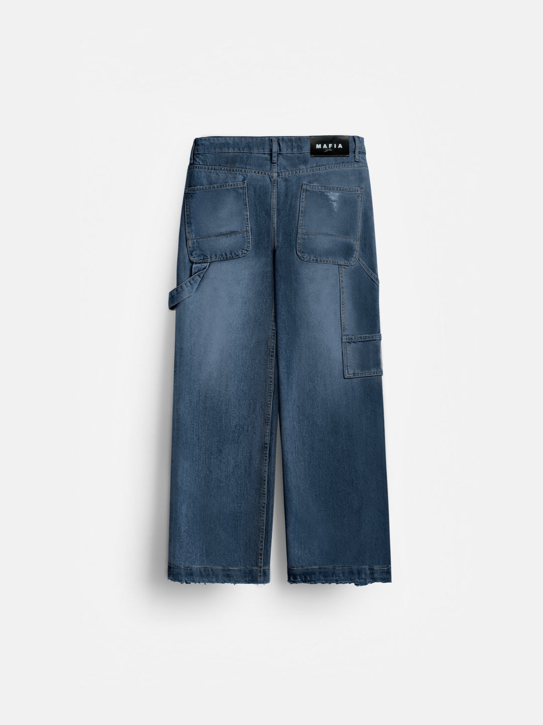 Baggy Torn Patch Jeans - Dark Blue