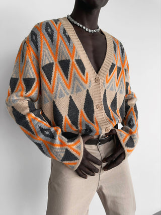 Oversize Rhombus Cardigan - Orange