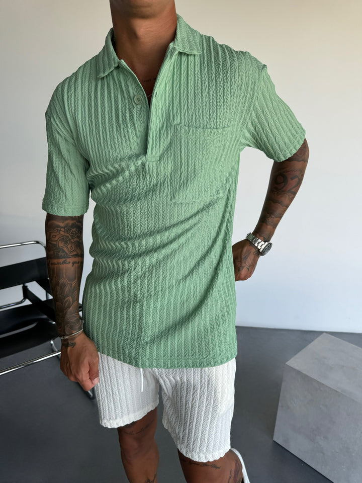 Oversize Structured Polo T-Shirt - Quiet Green