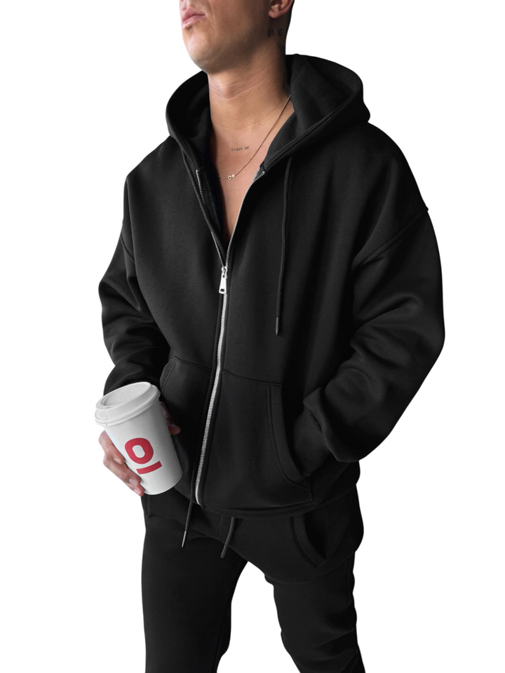 Oversize Basic Zipper Hoodie - Black