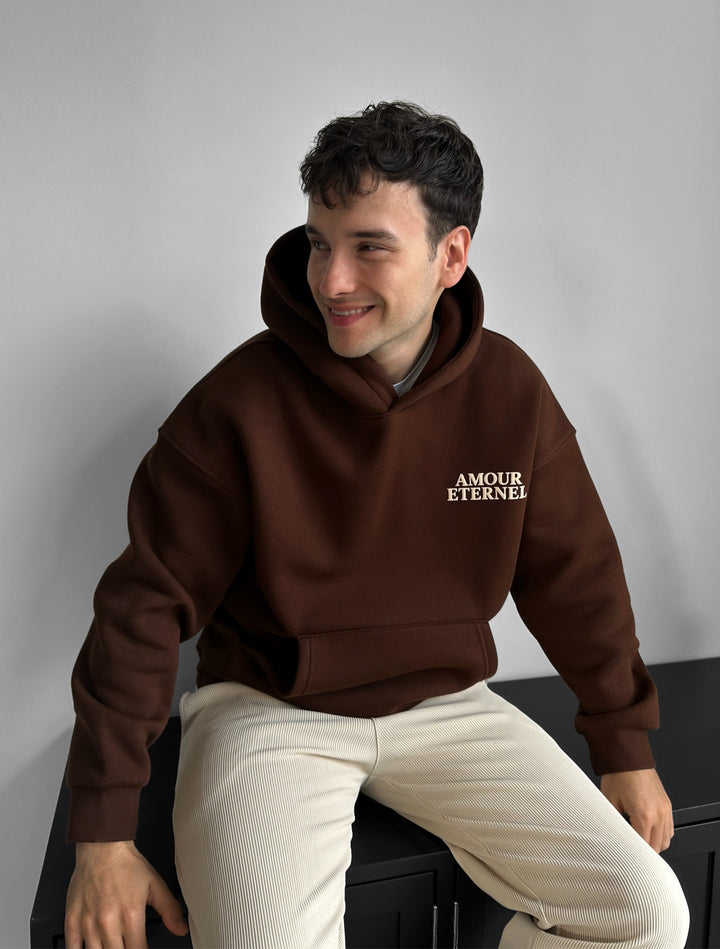 Oversize Amour Éternel Hoodie - Brown