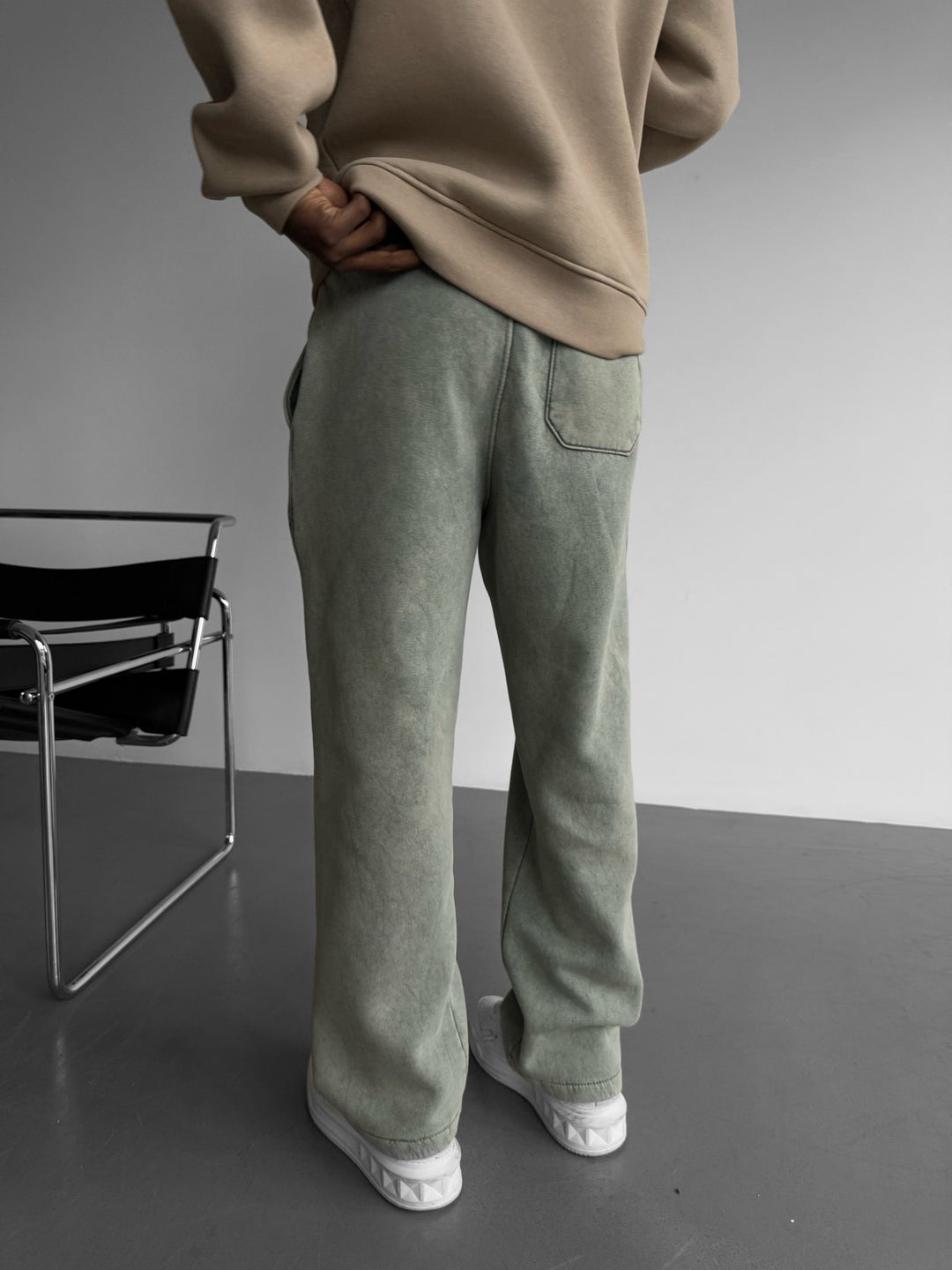 Loose Fit Washed Zipper Trousers - Khaki