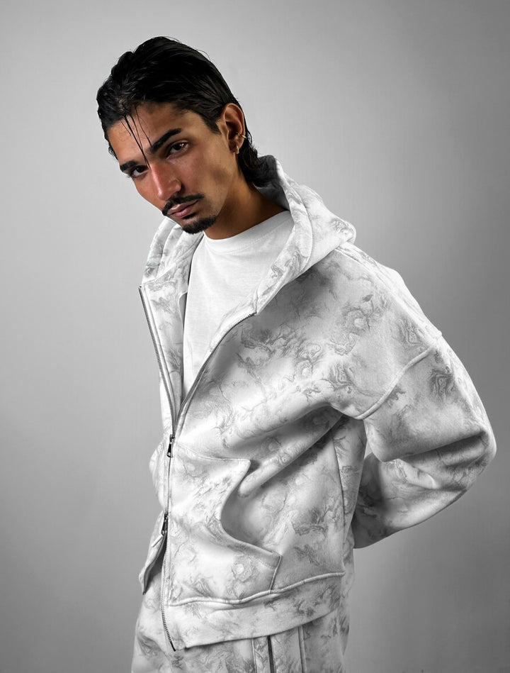 Oversize Double Zip Hoodie - Ecru