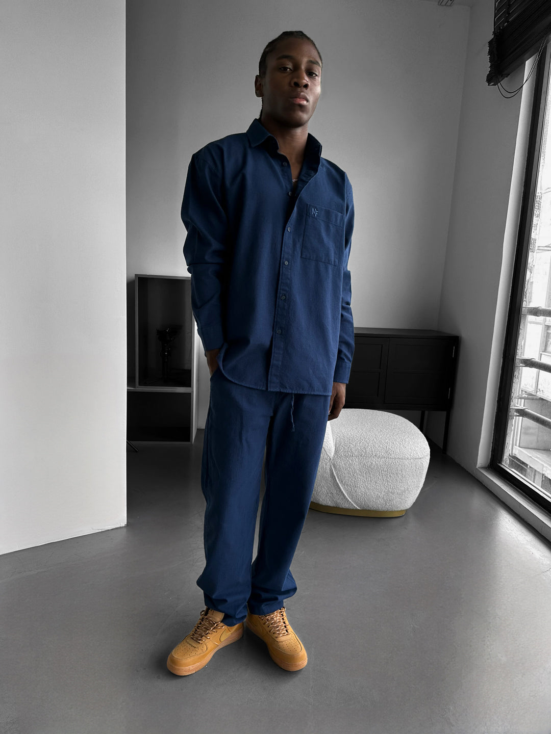 Oversize Linen Suit Pants - Indigo
