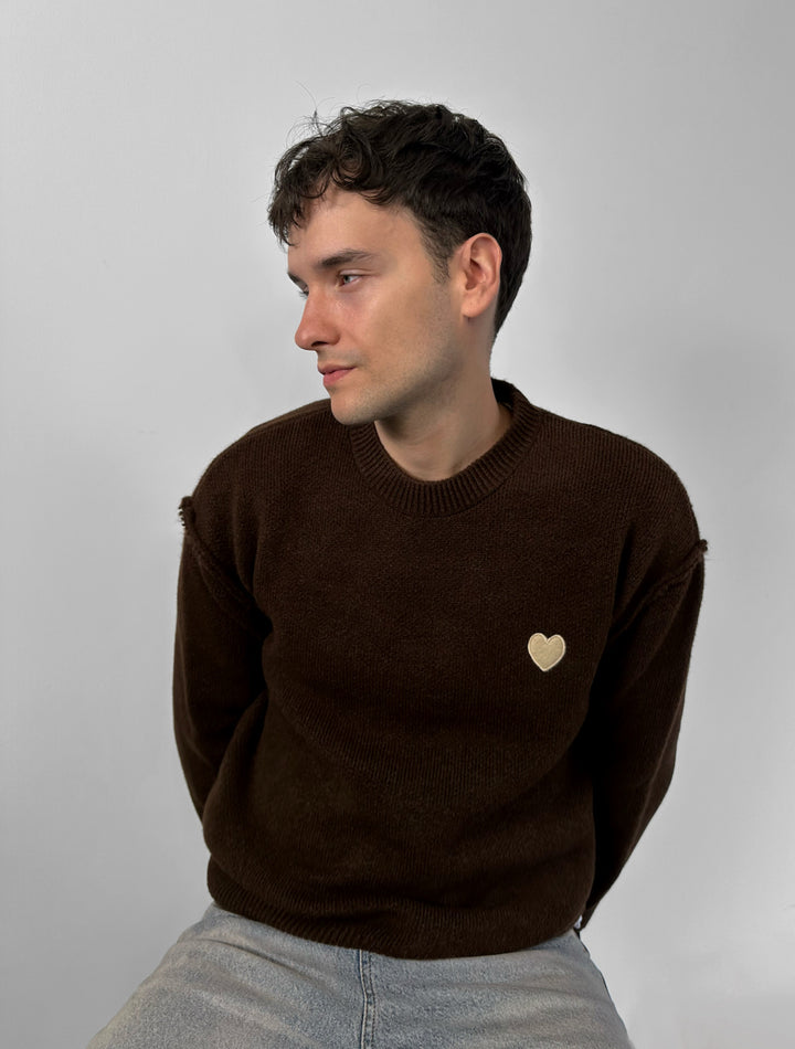 Loose Fit Heart Detail Sweater - Brown