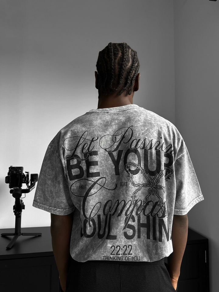Oversize Washed 'Be your Soul Shine' T-Shirt - Grey
