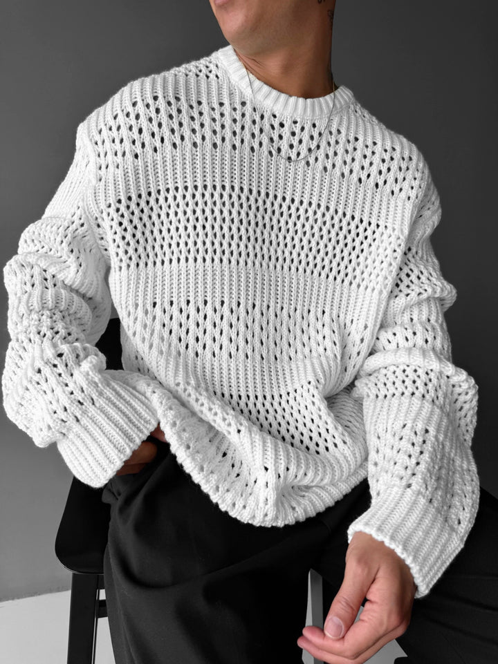 Oversize Holey Knit Sweater - White