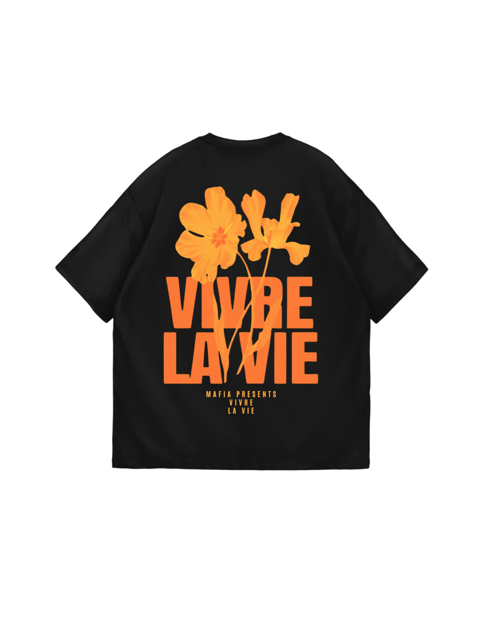 Oversize Vivre la Vie T-shirt - Black and Orange