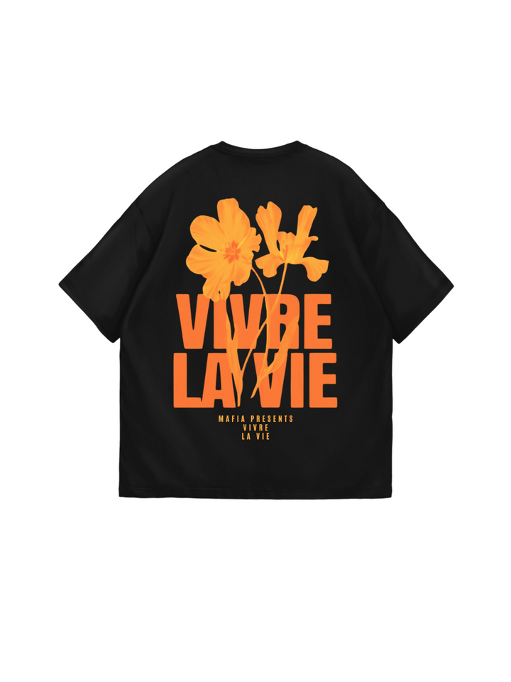Oversize Vivre la Vie T-shirt - Black and Orange