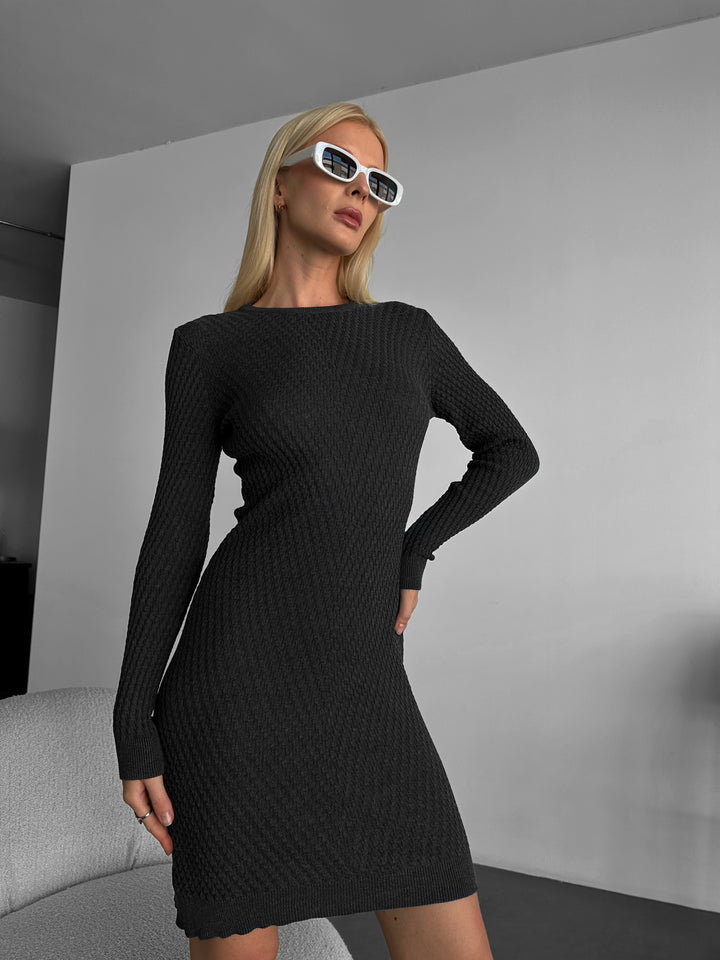 Fitted Midi Knit Dress - Anthracite