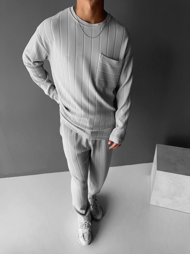 Regular Strip Pocket Sweater - Grey