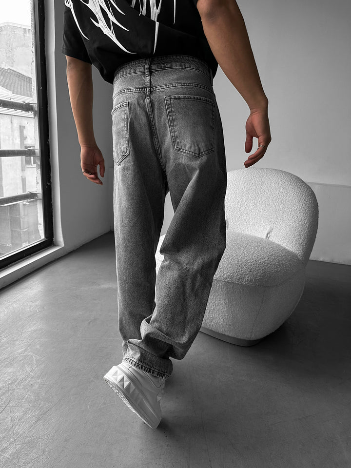 Baggy Stitched Jeans - Anthracite