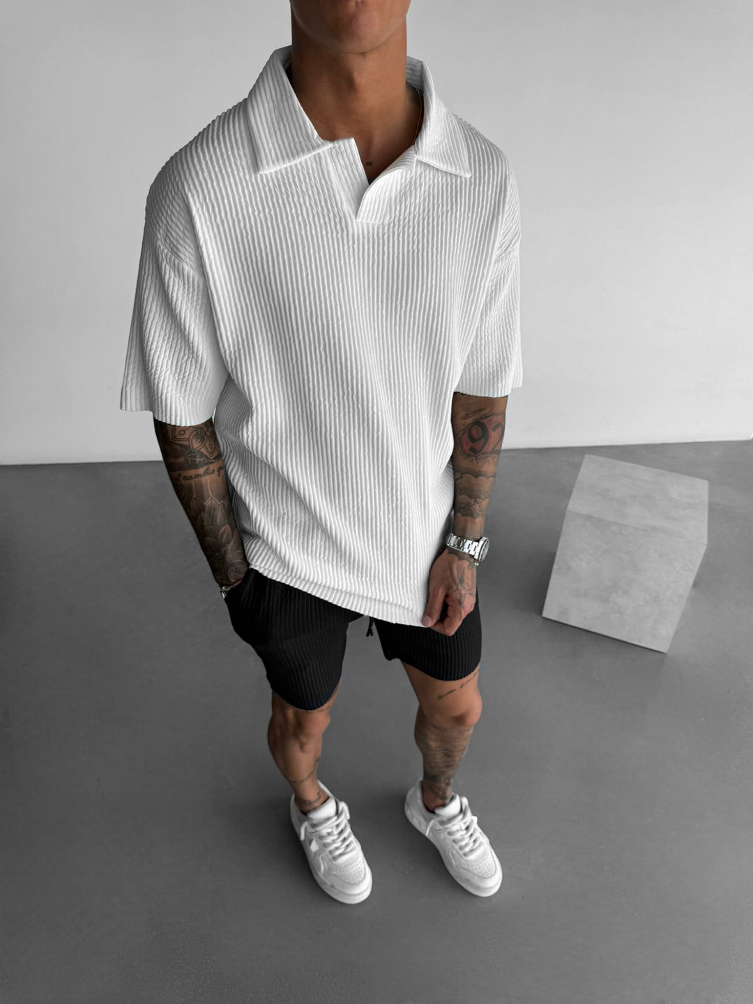 Oversize Ribbed Polo T-Shirt - Ecru