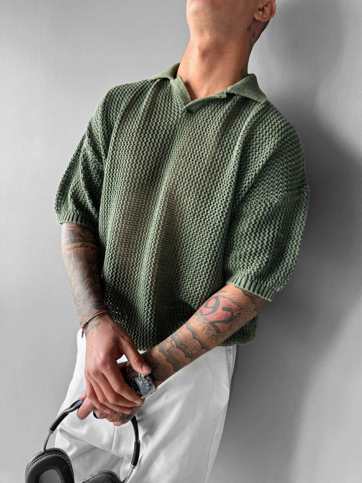 Regular Fit Knit Grid T-shirt - Fern