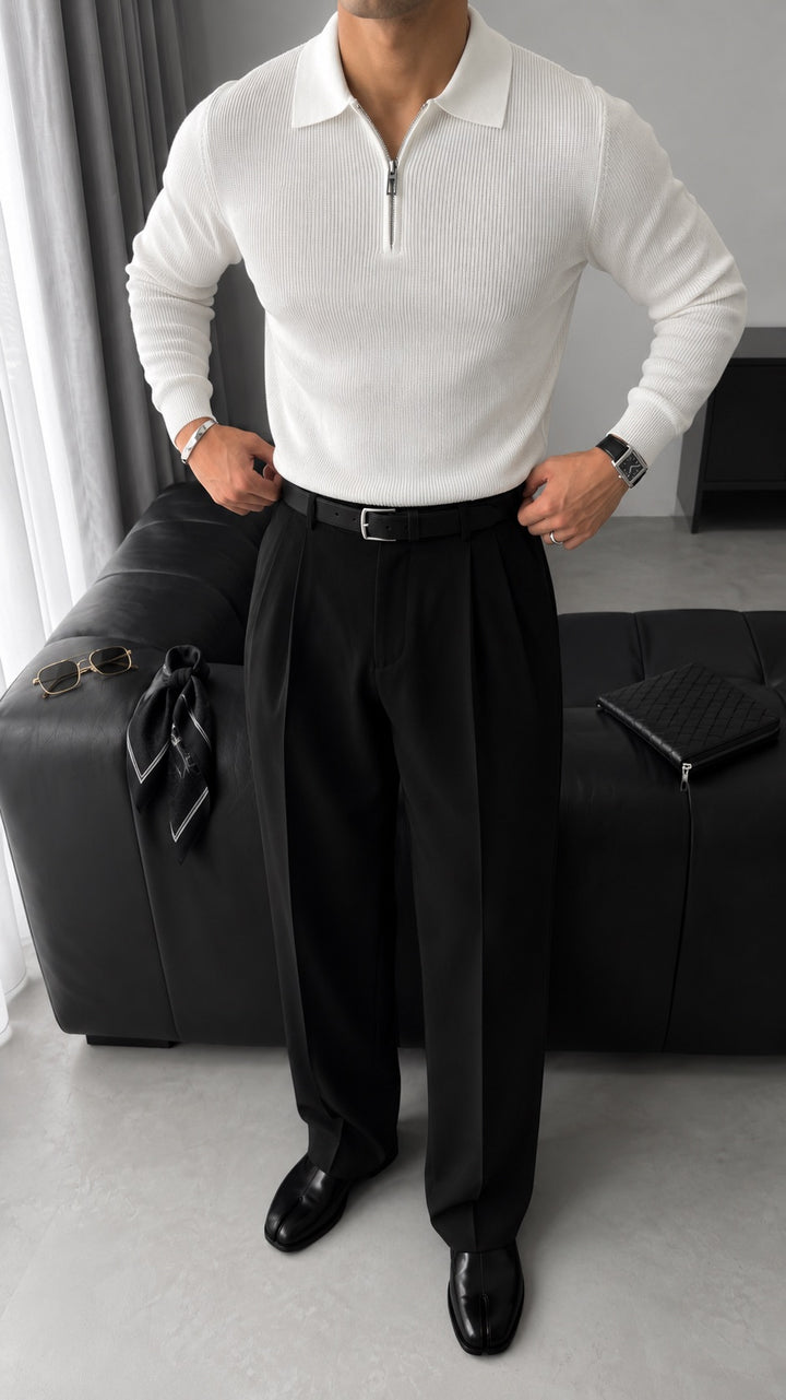 Loose Fit Polo Knit Sweater - Ecru
