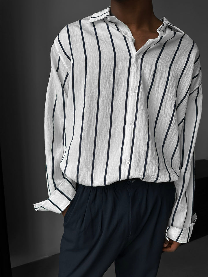 Oversize Striped Long Sleeve Shirt - White and Saks