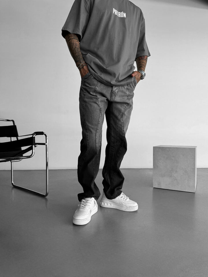 Baggy Half Washed Seam Jeans - Black STOK EKLEME
