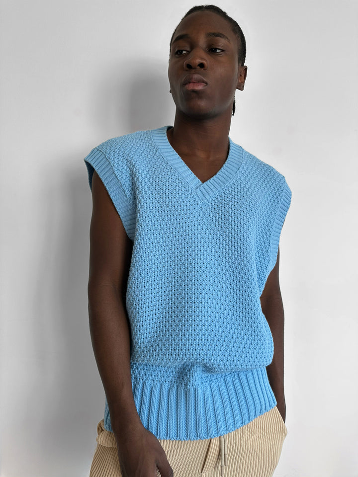 Loose Fit Knotted V Neck Pullunder - Babyblue