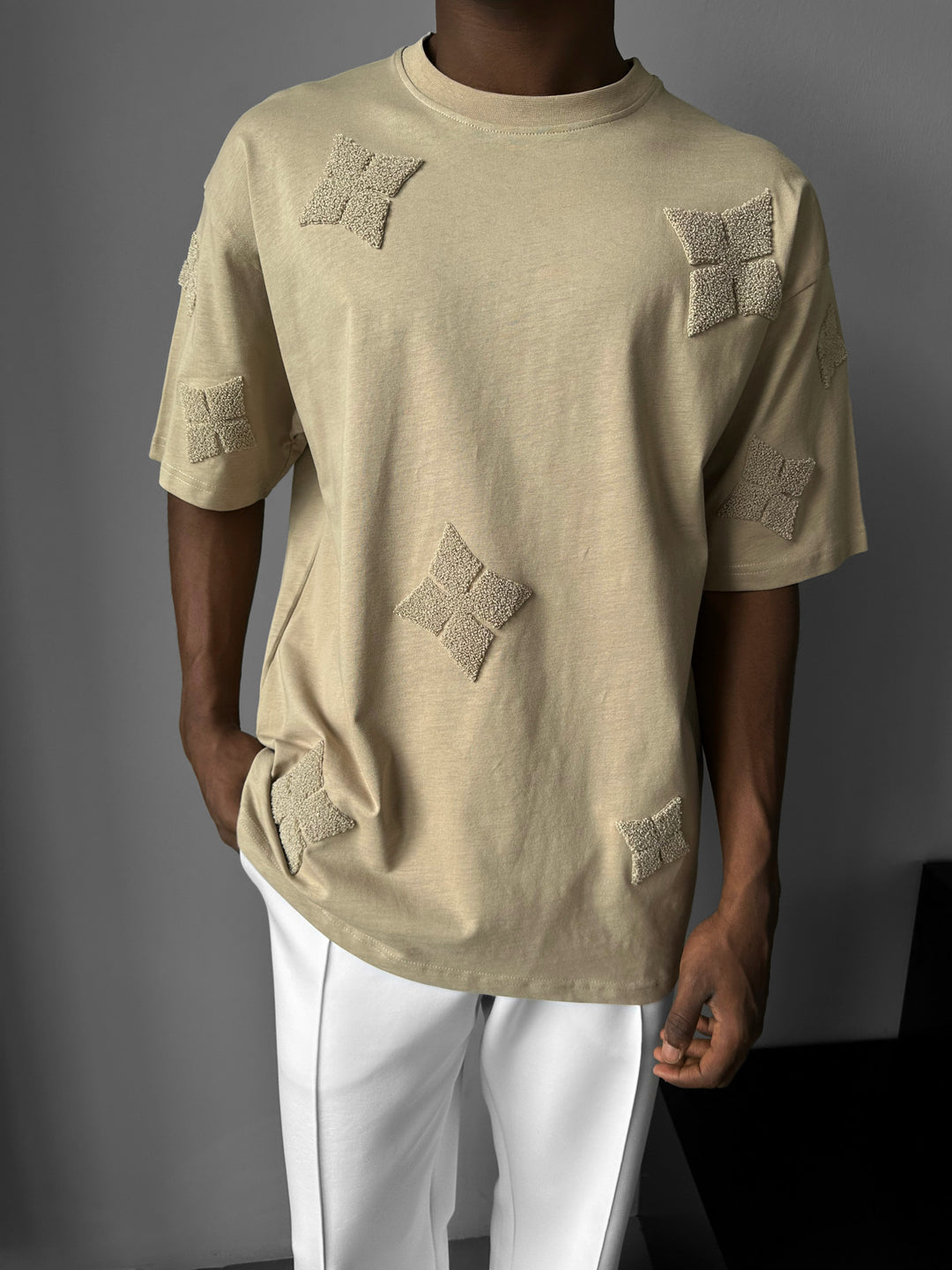 Oversize Detailed T-Shirt - Beige