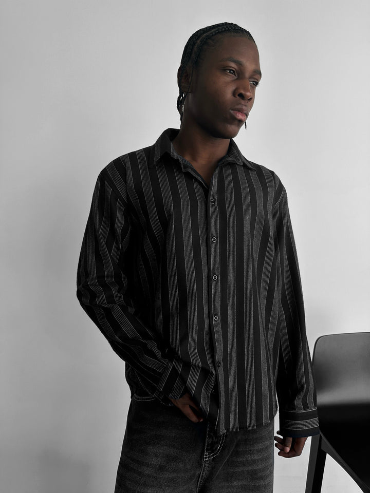 Thick Striped Winter Shirt - Grey