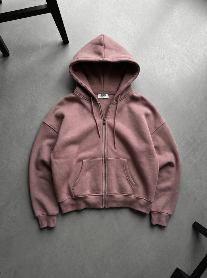 Oversize Basic Zipper Hoodie - Antler