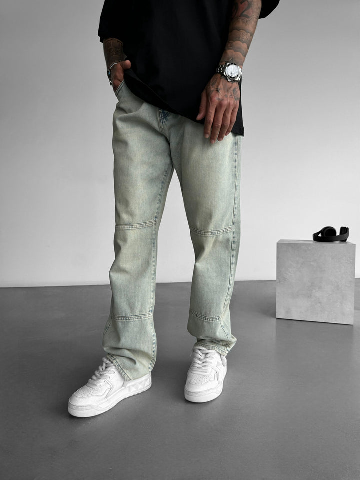 Baggy Seam Washed Jeans - Ice Blue