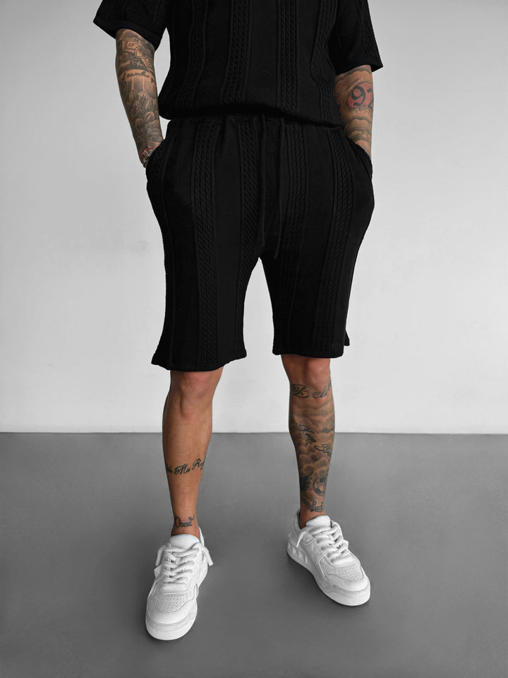 Loose Fit Structure Knit Shorts - Black