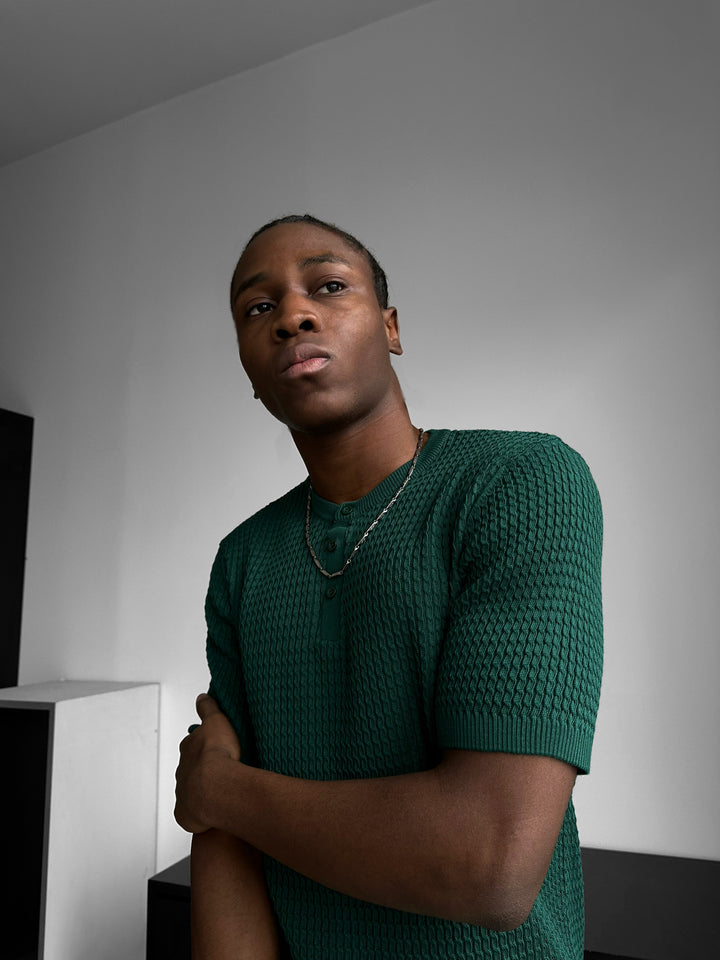 Regular Fit Waffle Button T-shirt - Petrol