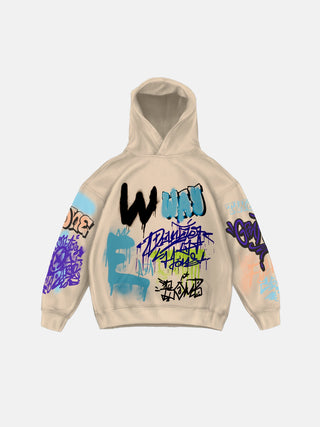 Oversize Graffiti Hoodie - Beige