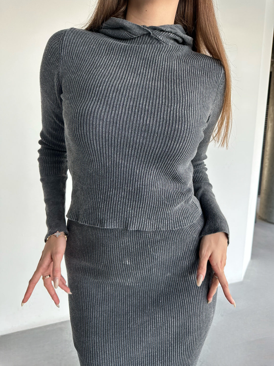 Knit Hoodie - Anthracite