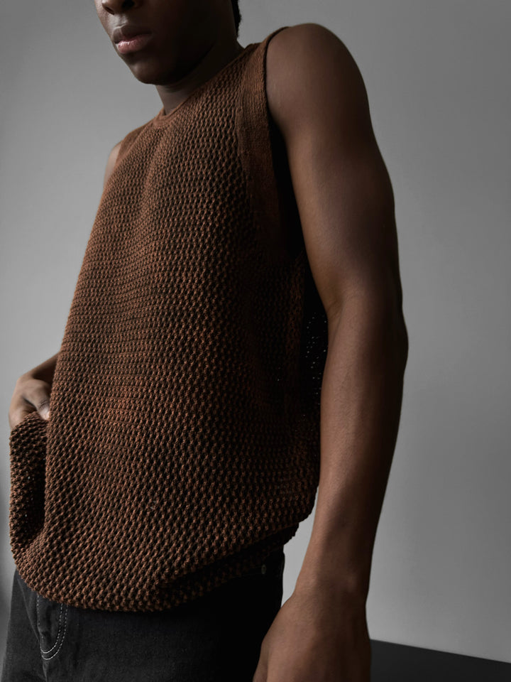 Oversize Washed Knit Tanktop - Brown
